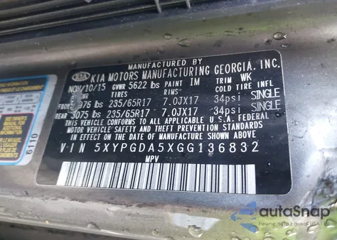 2016 Kia Sorento 3.3L Lx from USA, damaged, VIN 5XYPGDA5XGG136832